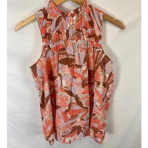 Nine West Floral Pattern Smocked Neck Blouse Size Small